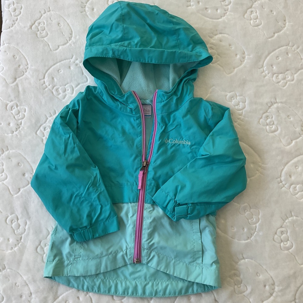 Columbia Kids Teal Mint Green Hooded Fleece Lined Windbreaker Jacket RA3426 2T